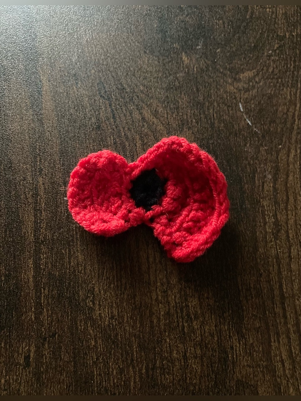 Handmade Red Crochet Poppy Accent with Black Center